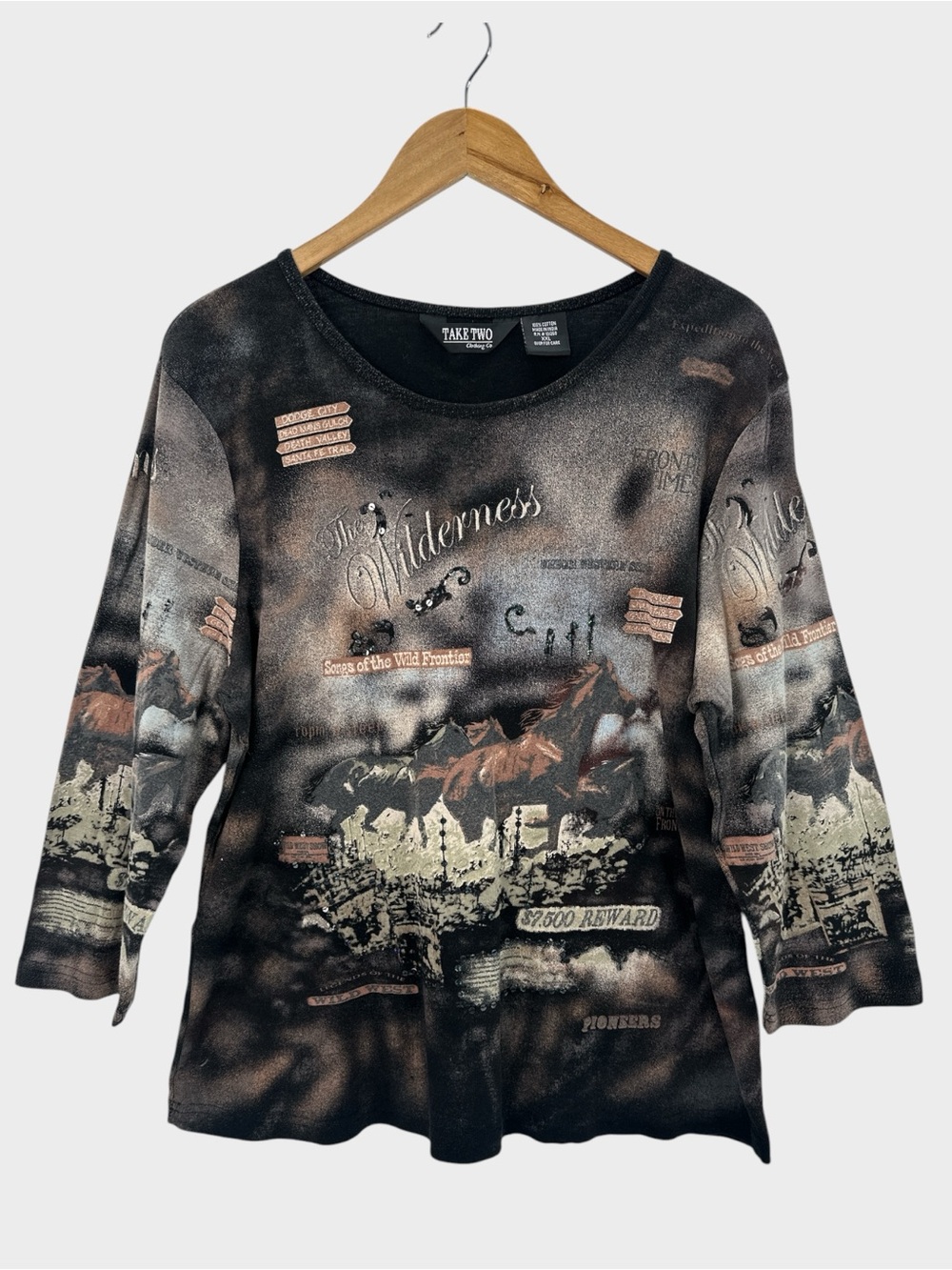 Take Two Western Horse Novelty Print Top Cowgirl Ranch Rodeo Cotton XXL